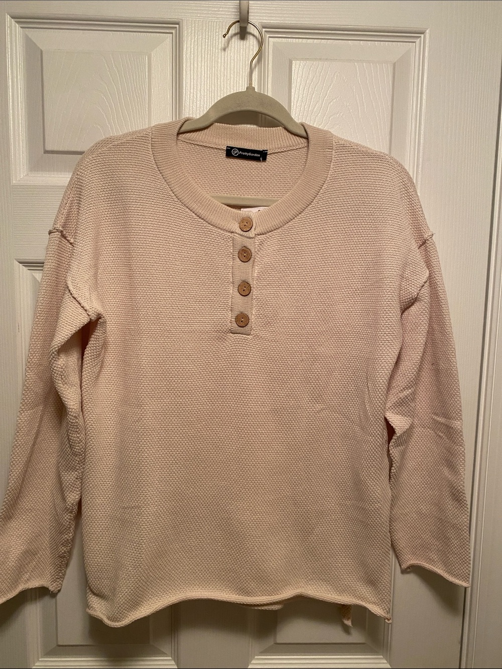 Pretty Garden Cream Henley Waffle-Knit Long Sleeve Sweater…size S